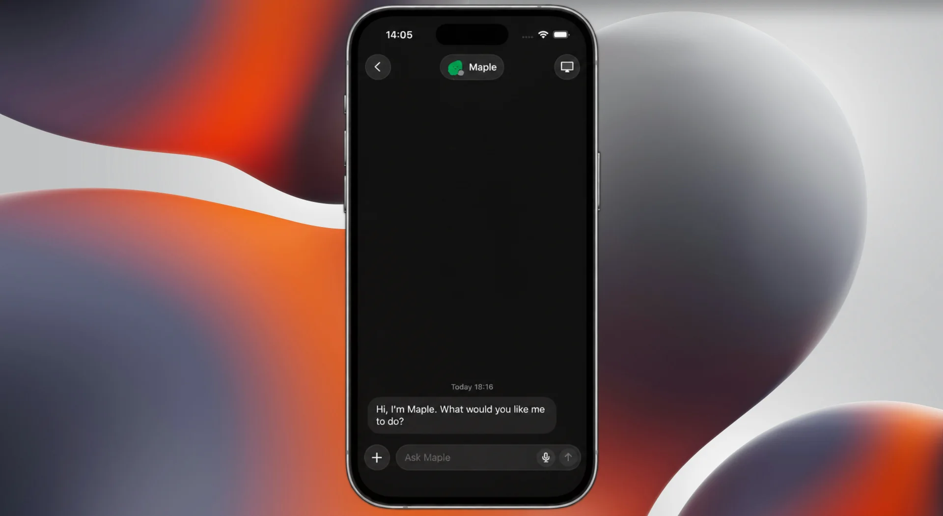 Tazmu iPhone app showing a conversation with a bot